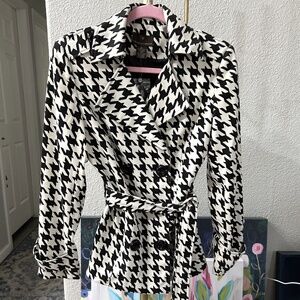 Fenn Wright Manson Classic Double Breasted Houndstooth Belted Jacket sz. L NWT